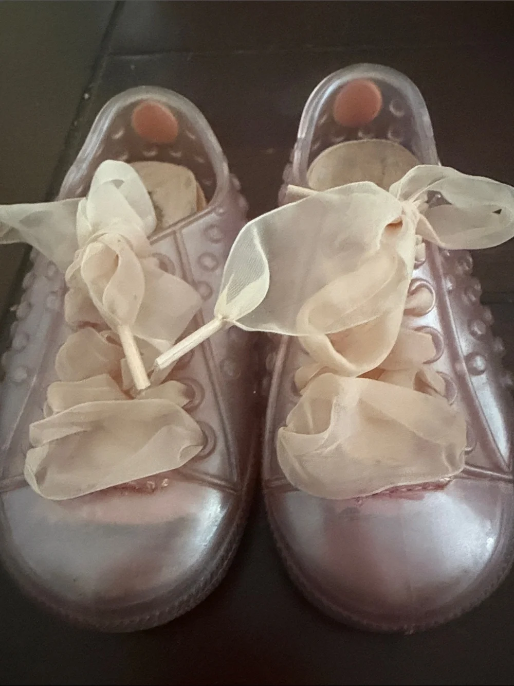 Mini Melissa Pearl Pink Jelly Sneakers with Sheer Ribbon Laces